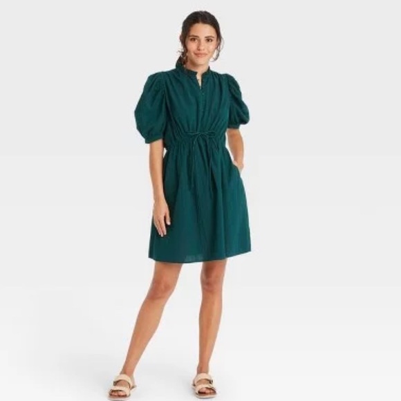 A New Day Puff Sleeve Dress Women’s Size S in Green - Picture 4 of 7